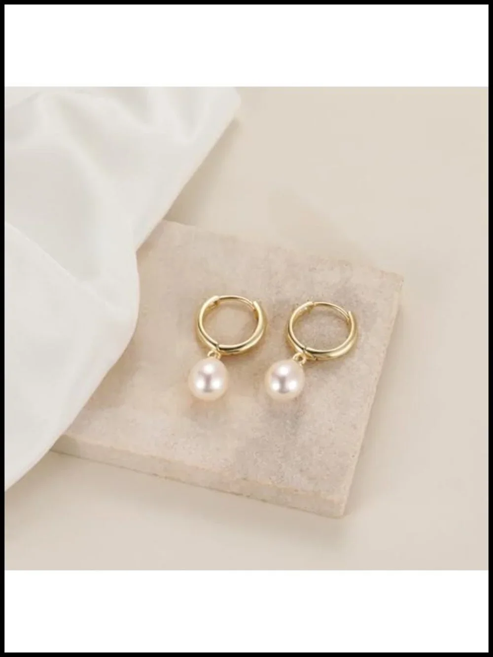 Pearl Huggie Hoop Drop Earrings 14K Gold Plated 925 Sterling Silver